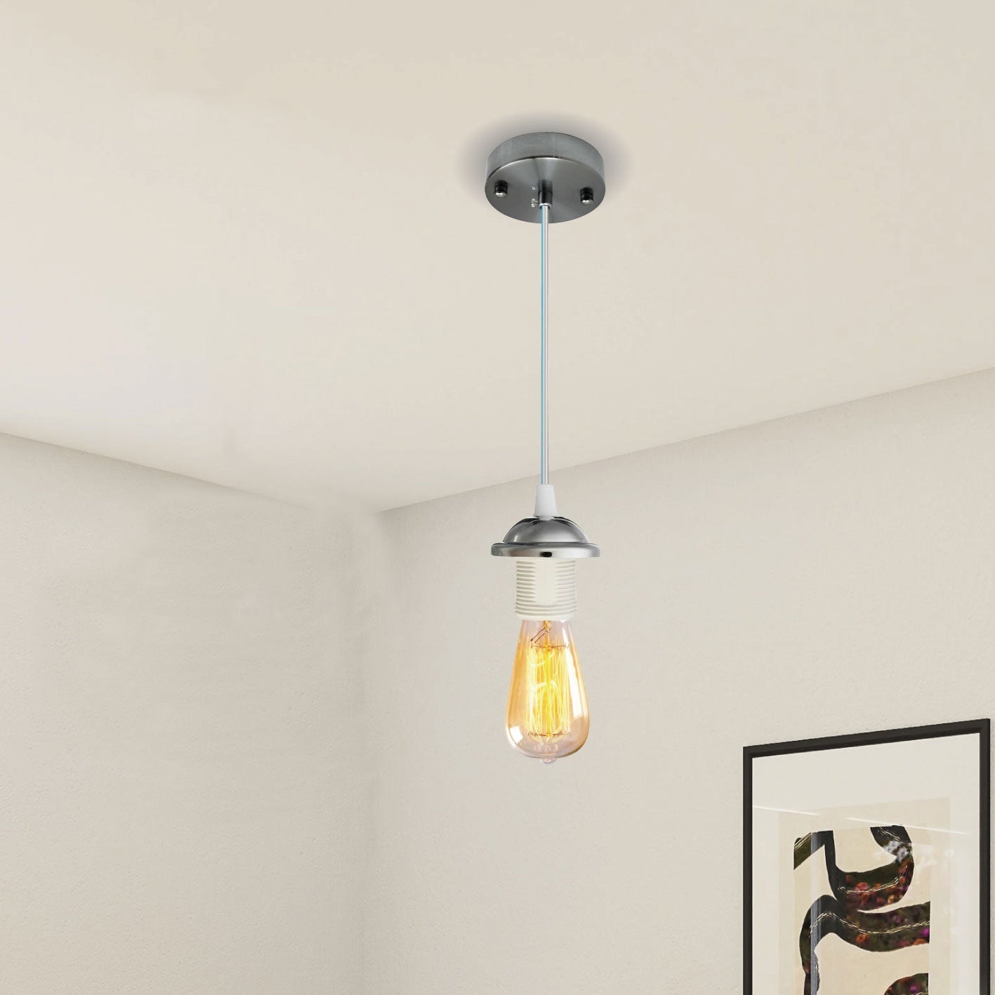 E27 Chrome Ceiling Rose Flex and Pendant Light Fitting~2379