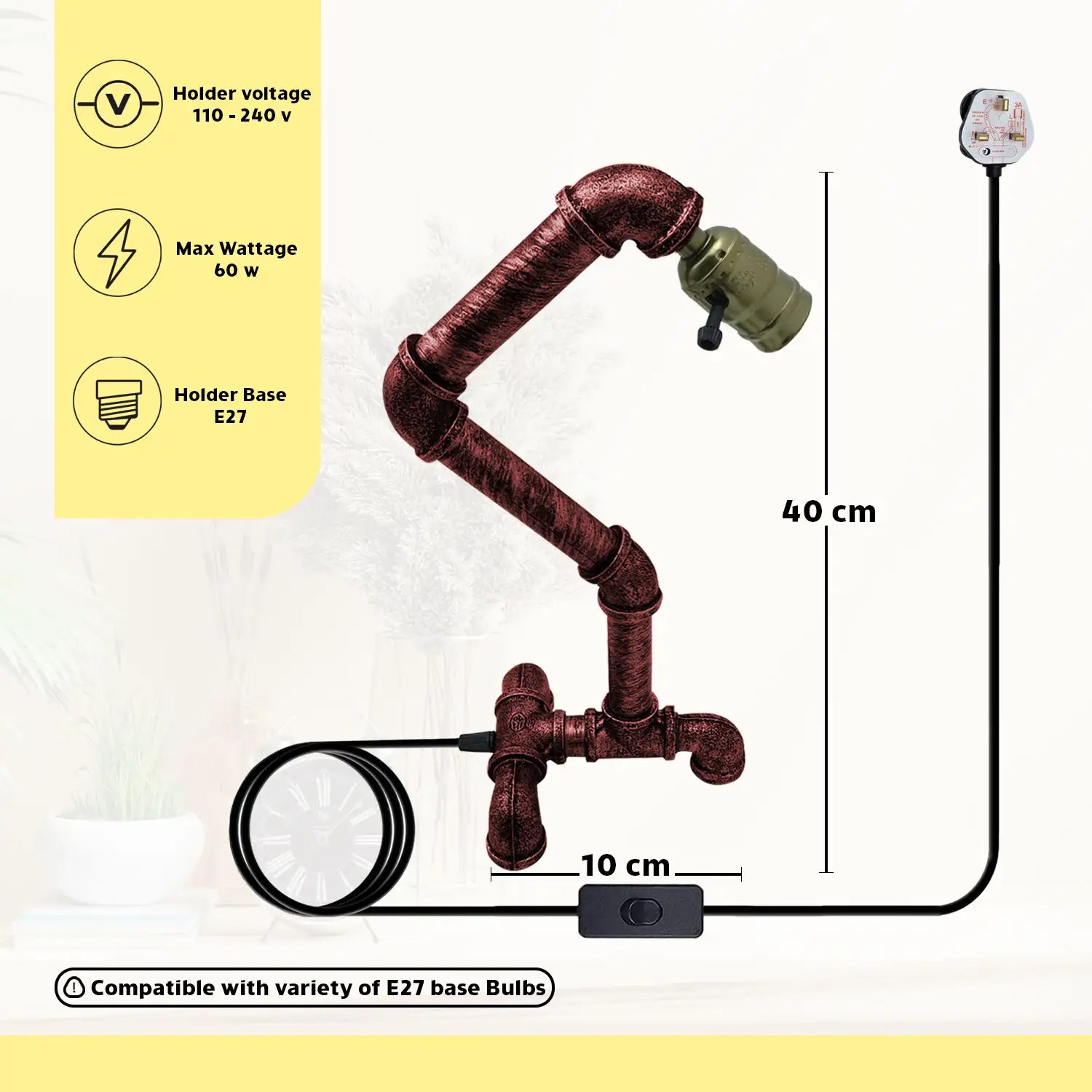 Retro Rustic Red Waterpipe Table Lamp E27 Loft Desk Light ~3378