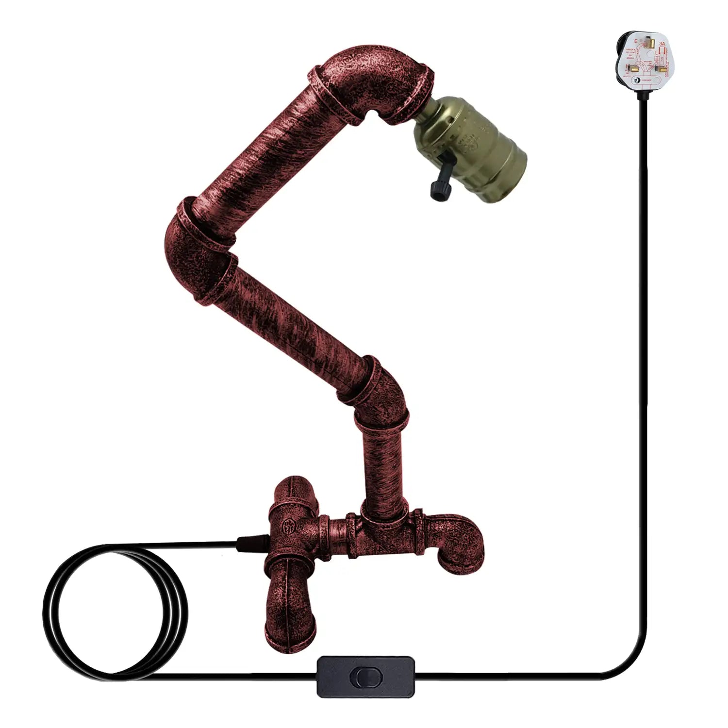 Retro Rustic Red Waterpipe Table Lamp E27 Loft Desk Light ~3378