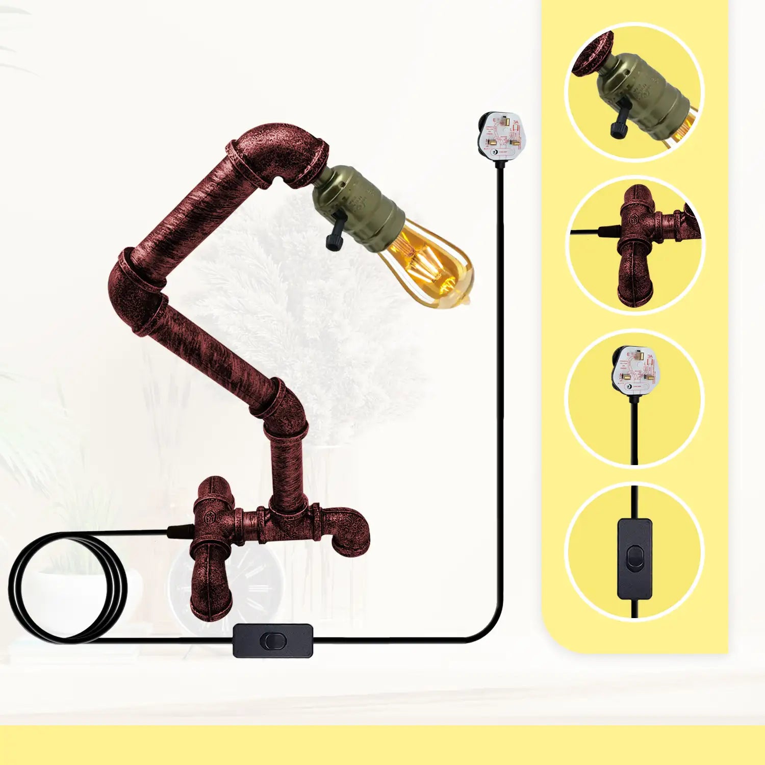 Retro Rustic Red Waterpipe Table Lamp E27 Loft Desk Light ~3378