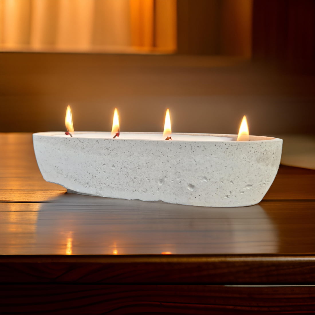 Multi Wick Concrete Oval Loaf Bowl Candle
