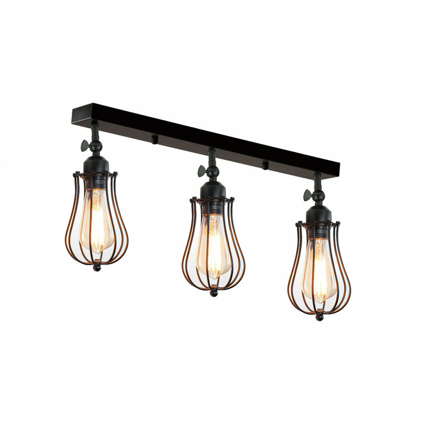 Vintage Industrial 3 Way Ceiling Bar Cage Lights Adjustable Matt Black E27 Bulb Lighting~2277