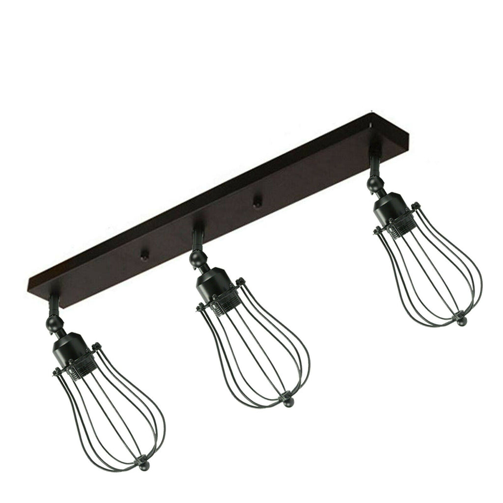 Vintage Industrial 3 Way Ceiling Bar Cage Lights Adjustable Matt Black E27 Bulb Lighting~2277