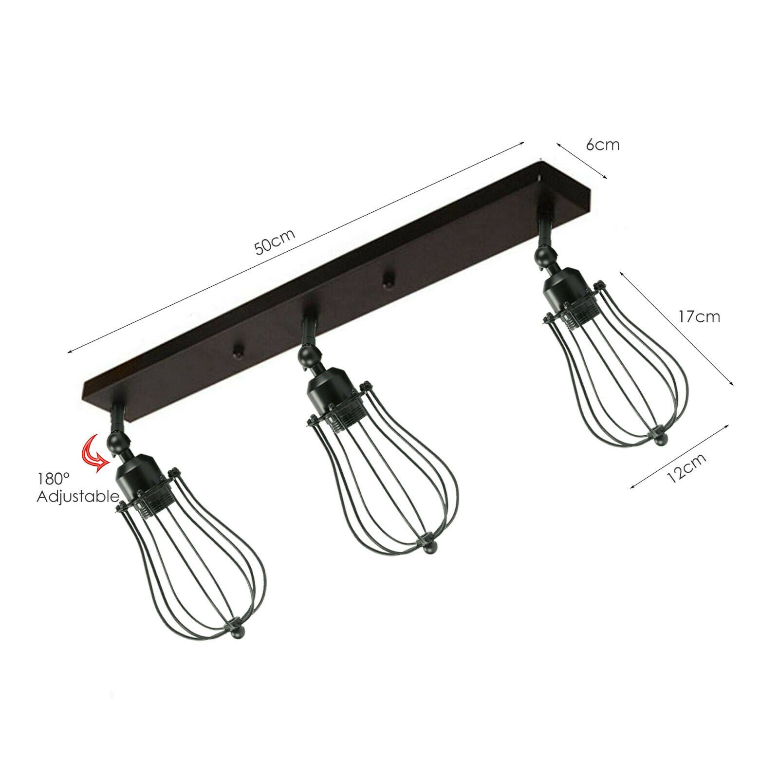 Vintage Industrial 3 Way Ceiling Bar Cage Lights Adjustable Matt Black E27 Bulb Lighting~2277